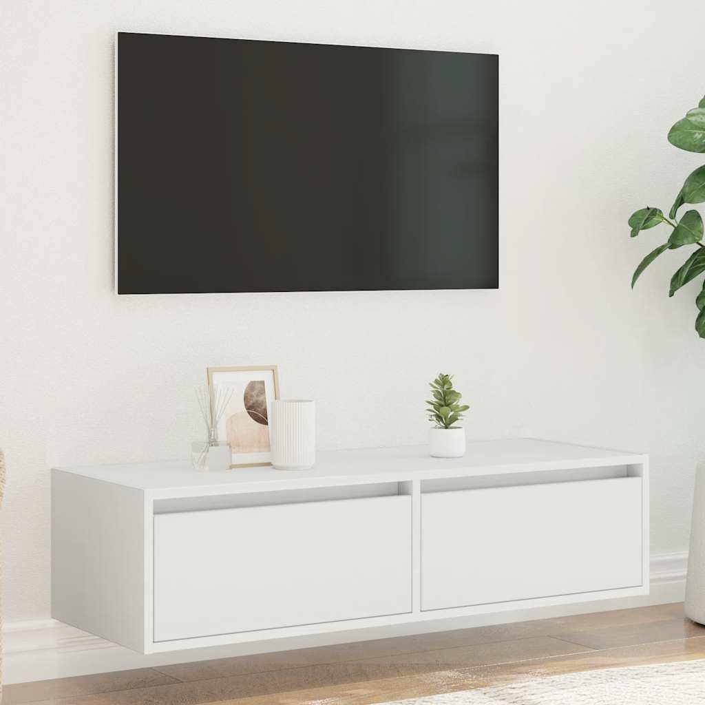 vidaXL Szafka pod TV z oświetleniem LED, biała, 100x35,5x25 cm