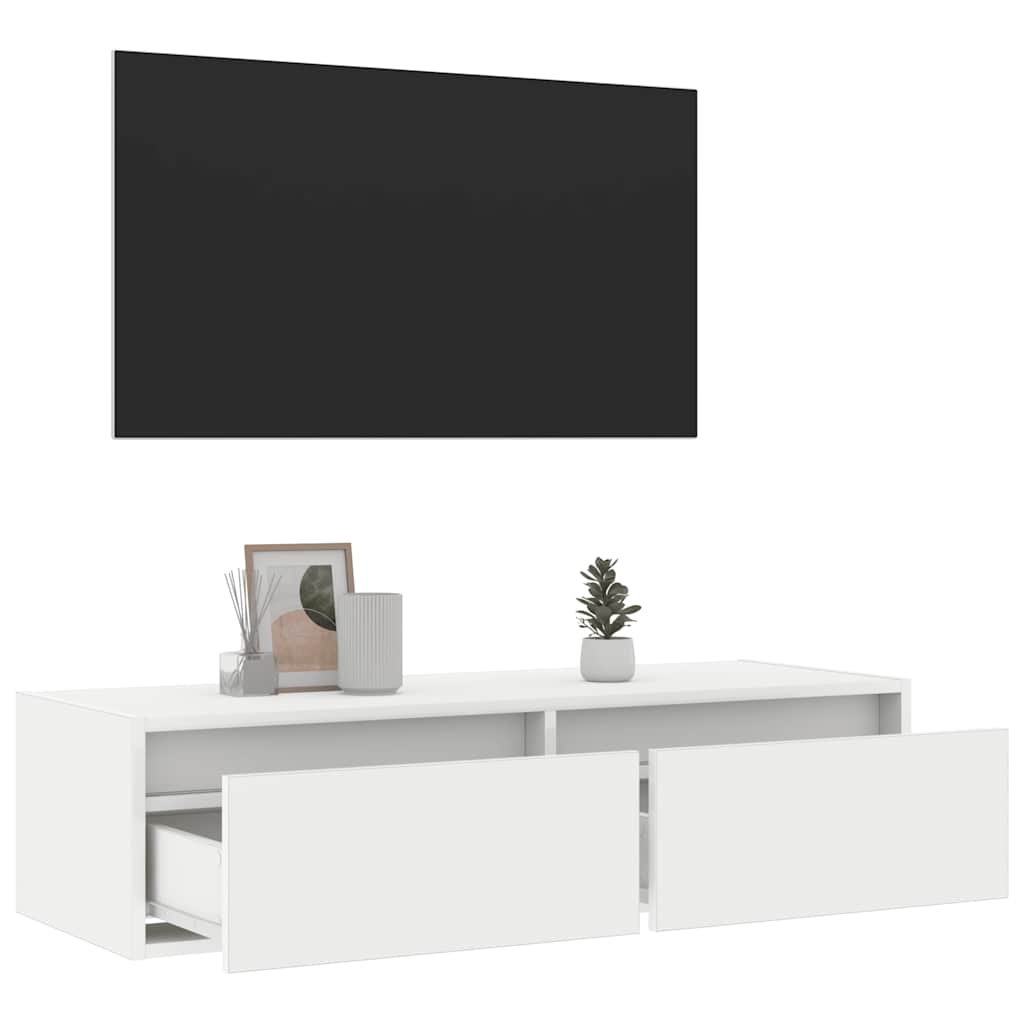 vidaXL Szafka pod TV z oświetleniem LED, biała, 100x35,5x25 cm