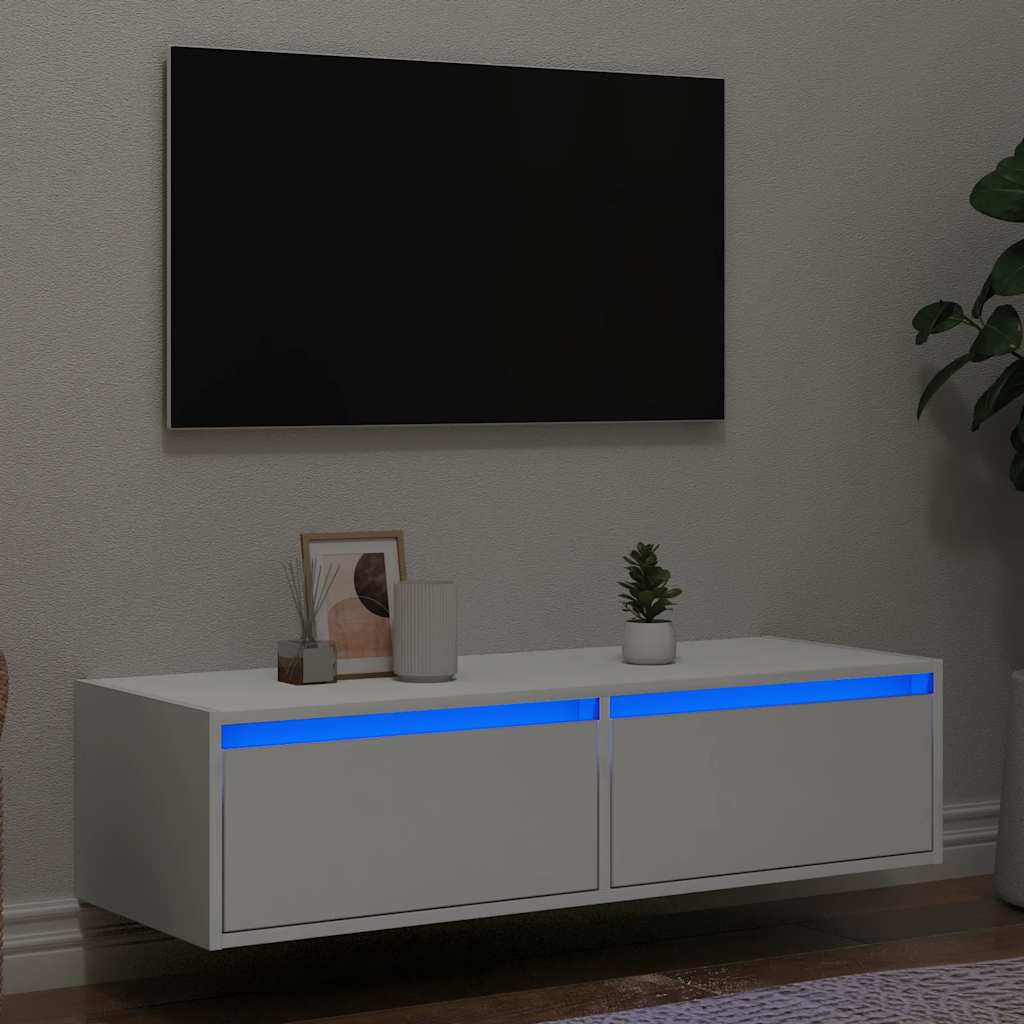 vidaXL Szafka pod TV z oświetleniem LED, biała, 100x35,5x25 cm