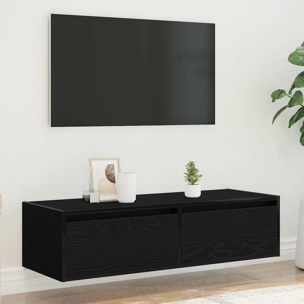 vidaXL Szafka pod TV z oświetleniem LED, czarna, 100x35,5x25 cm