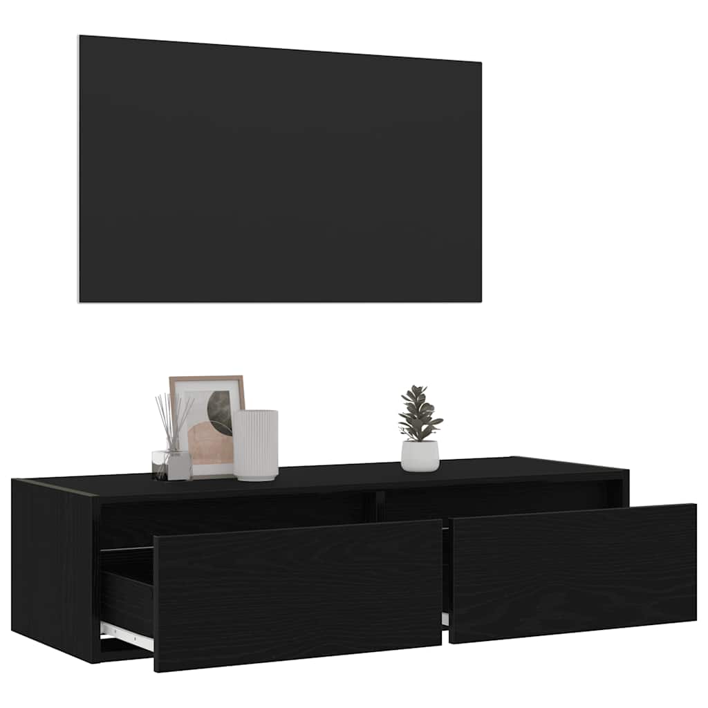 vidaXL Szafka pod TV z oświetleniem LED, czarna, 100x35,5x25 cm