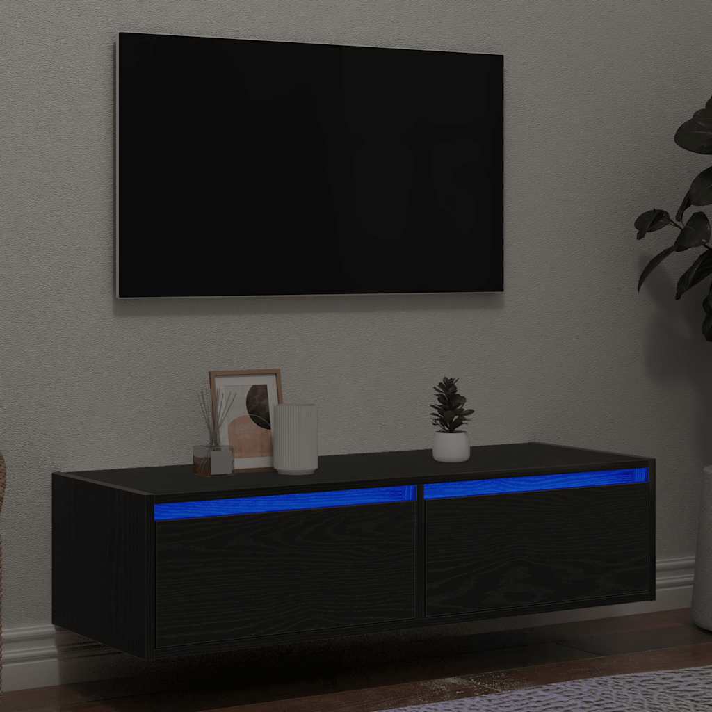 vidaXL Szafka pod TV z oświetleniem LED, czarna, 100x35,5x25 cm