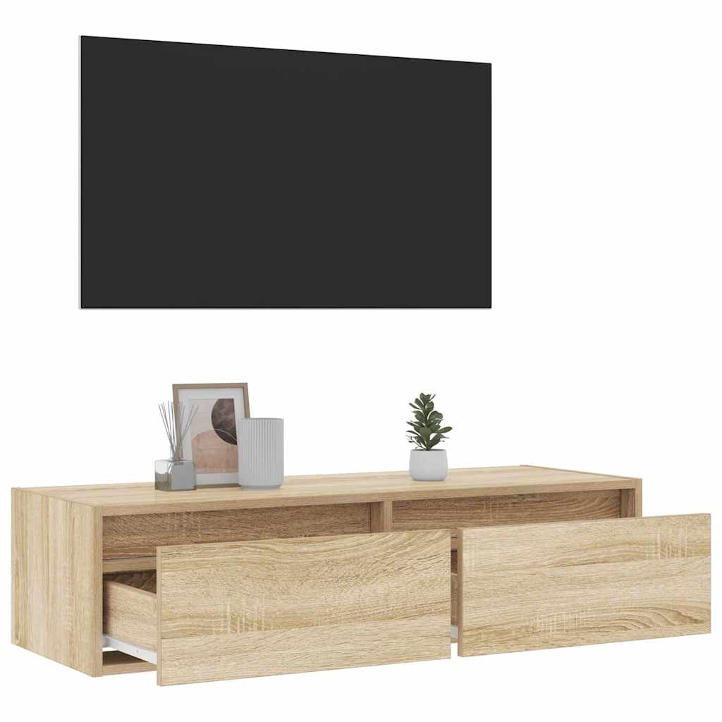 vidaXL Szafka pod TV z oświetleniem LED, dąb sonoma, 100x35,5x25 cm