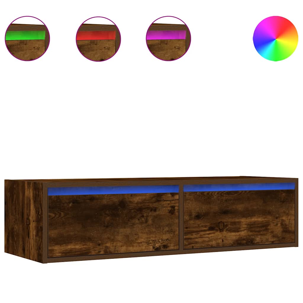 vidaXL Szafka pod TV z LED, przydymiony dąb, 100x35,5x25 cm
