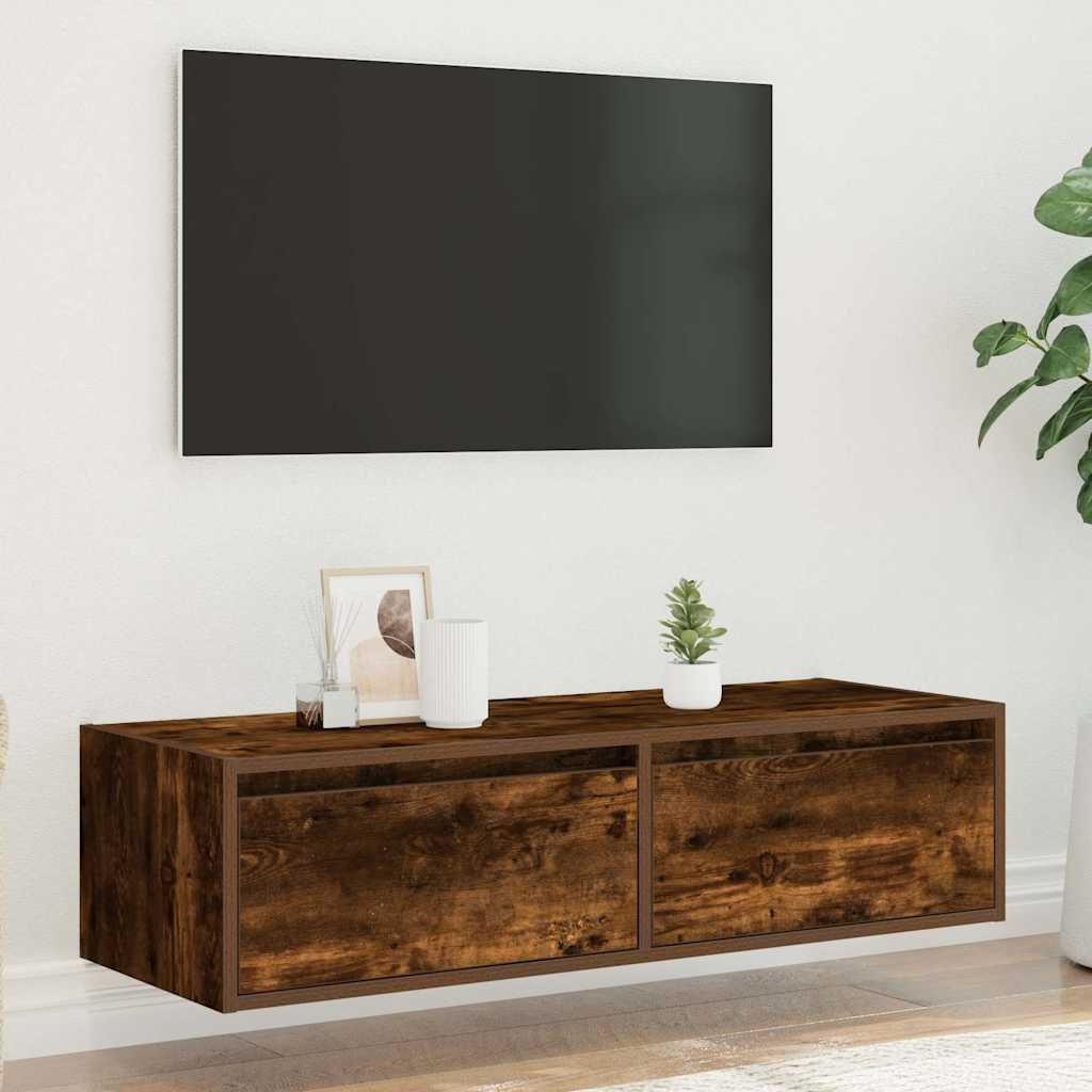 vidaXL Szafka pod TV z LED, przydymiony dąb, 100x35,5x25 cm