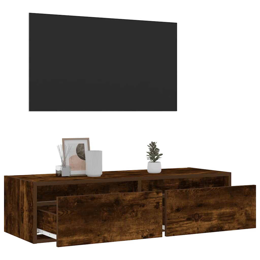 vidaXL Szafka pod TV z LED, przydymiony dąb, 100x35,5x25 cm