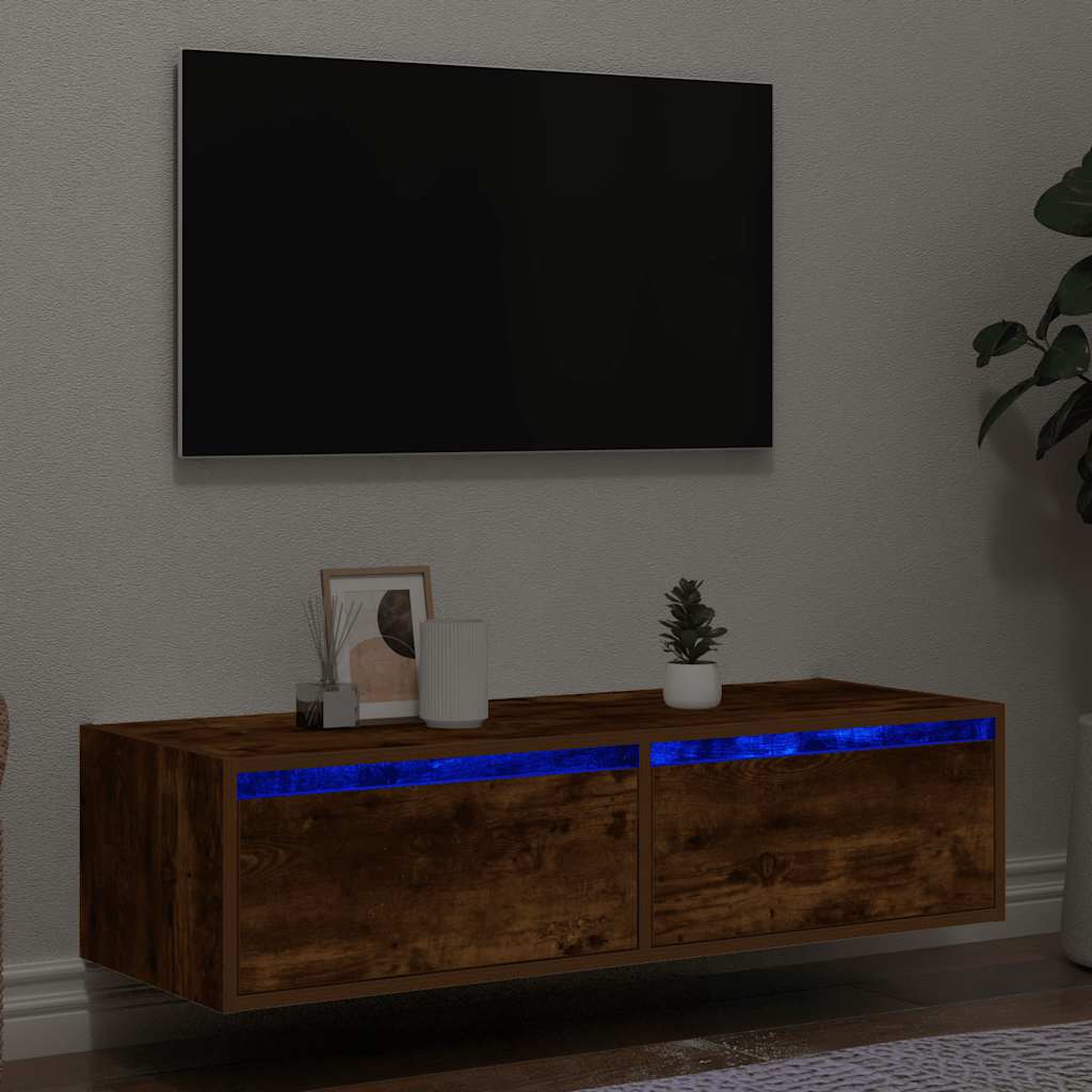 vidaXL Szafka pod TV z LED, przydymiony dąb, 100x35,5x25 cm