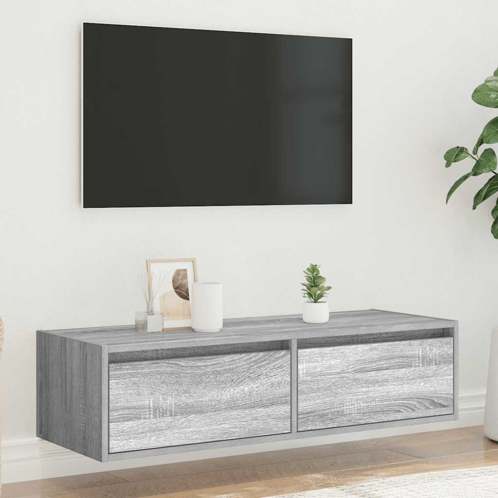 vidaXL Szafka pod TV z LED, szary dąb sonoma, 100x35,5x25 cm