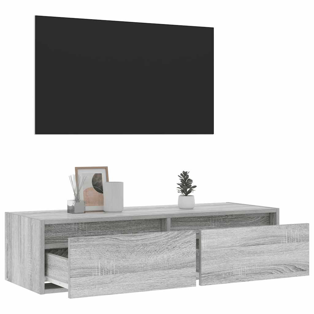 vidaXL Szafka pod TV z LED, szary dąb sonoma, 100x35,5x25 cm