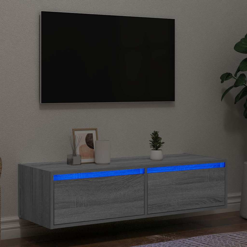 vidaXL Szafka pod TV z LED, szary dąb sonoma, 100x35,5x25 cm
