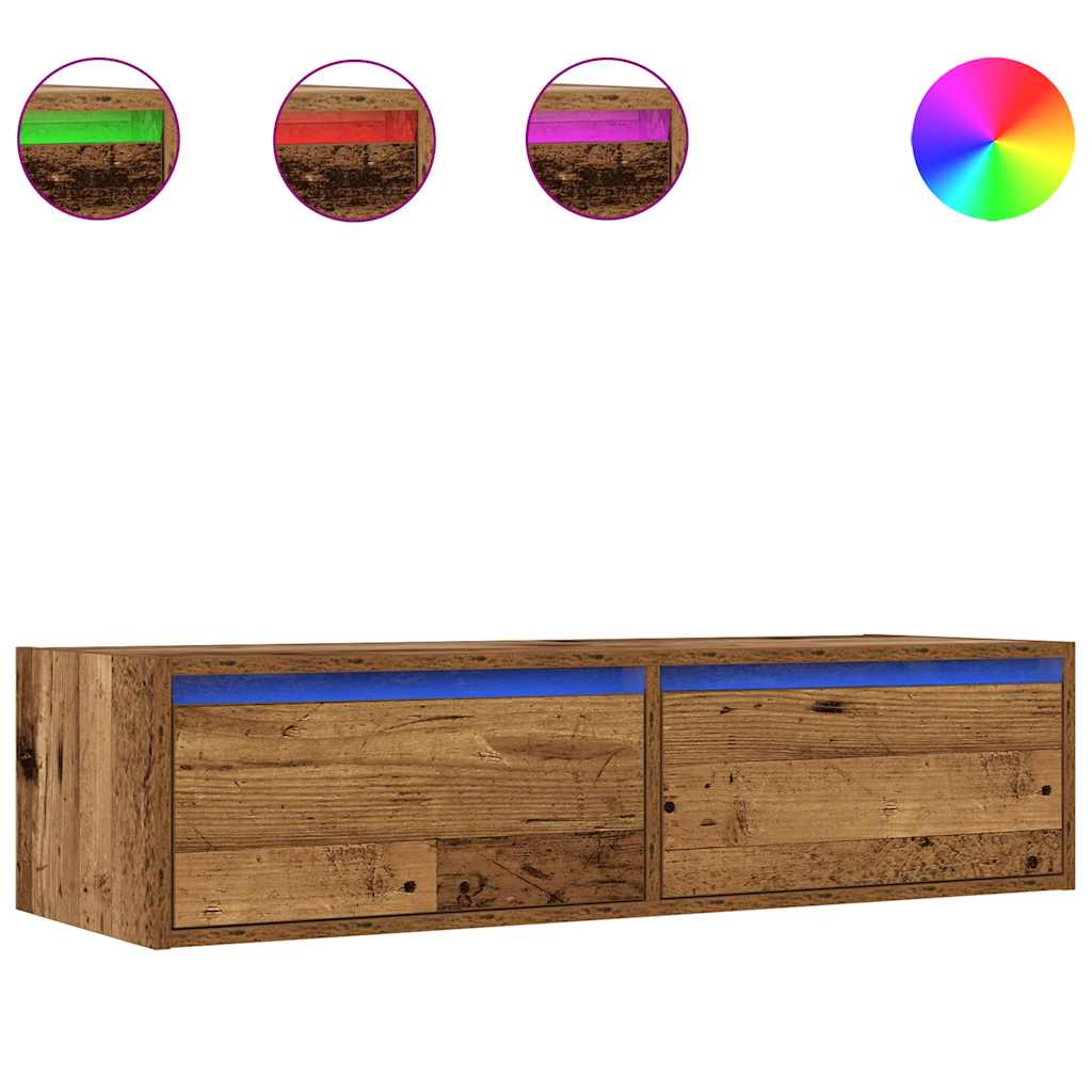 vidaXL Szafka pod TV z oświetleniem LED, stare drewno, 100x35,5x25 cm