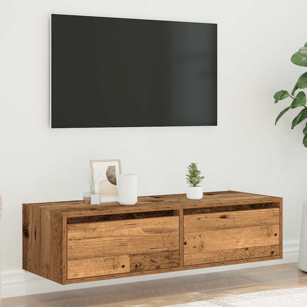 vidaXL Szafka pod TV z oświetleniem LED, stare drewno, 100x35,5x25 cm