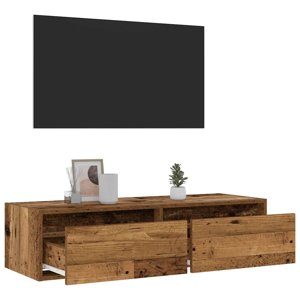 vidaXL Szafka pod TV z oświetleniem LED, stare drewno, 100x35,5x25 cm