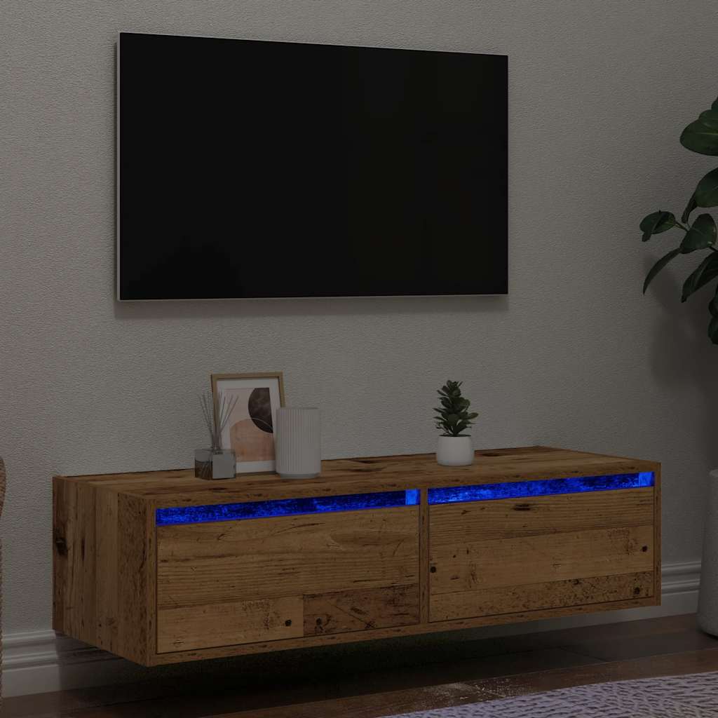 vidaXL Szafka pod TV z oświetleniem LED, stare drewno, 100x35,5x25 cm