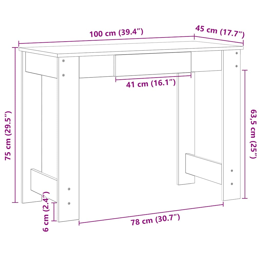 vidaXL Biurko, czarne, 100x45x75 cm, materiał drewnopochodny
