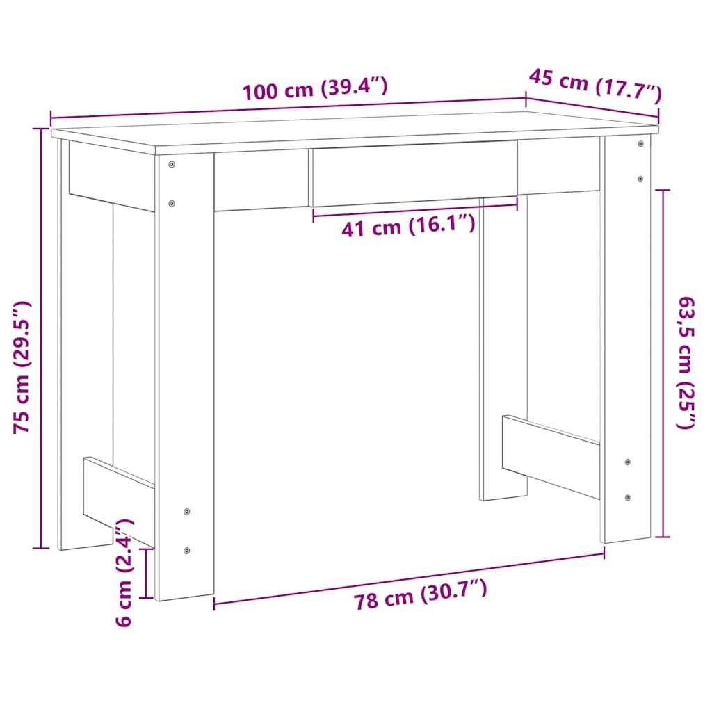 vidaXL Biurko, szary dąb sonoma, 100x45x75 cm, materiał drewnopochodny