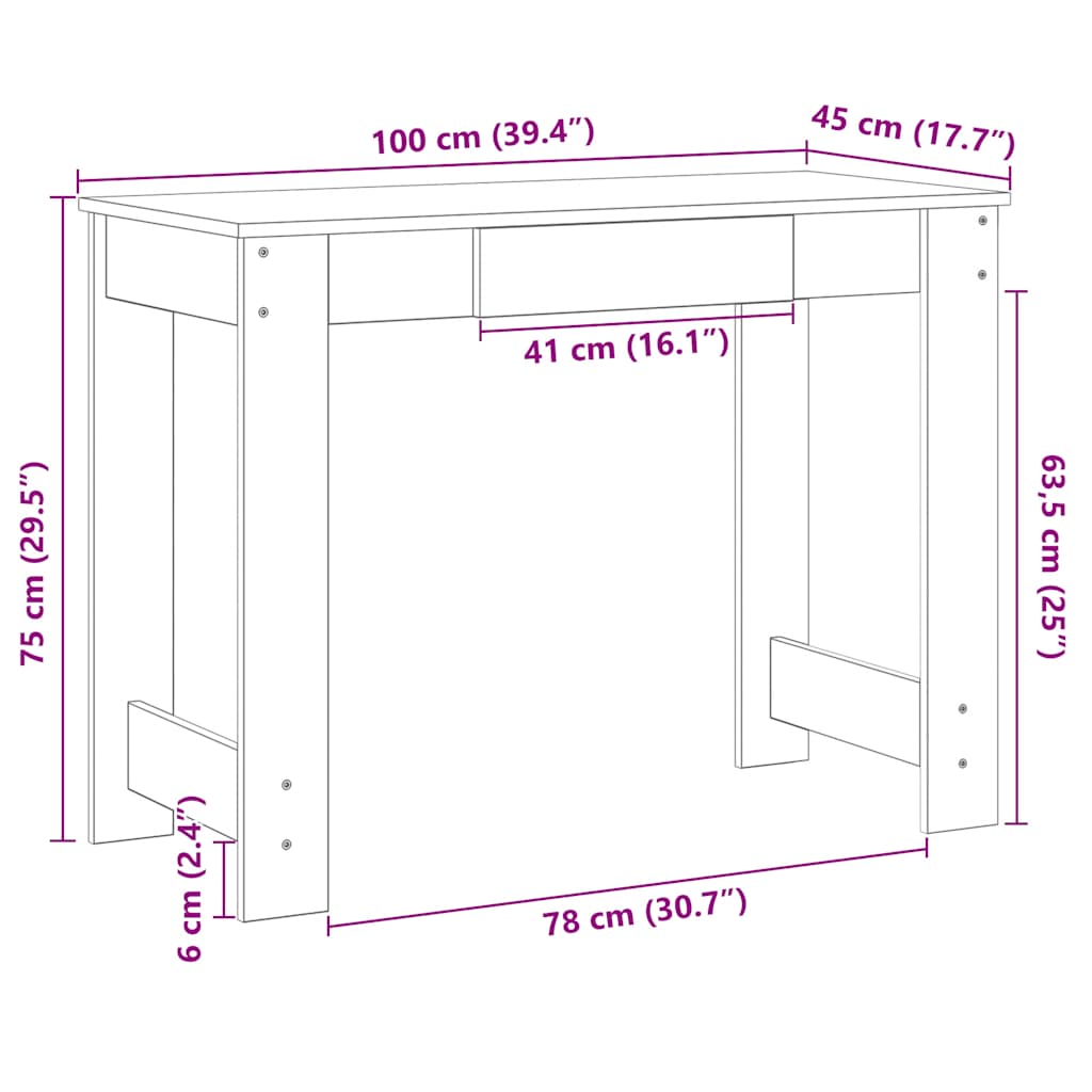 vidaXL Biurko, stare drewno, 100x45x75 cm, materiał drewnopochodny