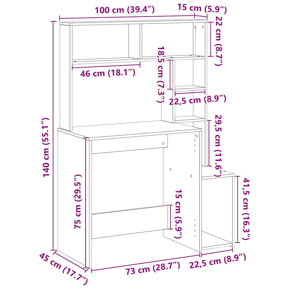 vidaXL Biurko z półkami, białe, 100x45x140 cm, materiał drewnopochodny