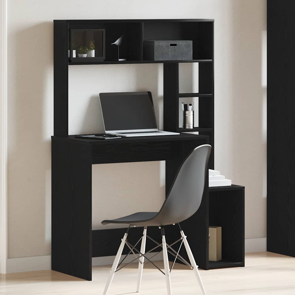 vidaXL Biurko z półkami, czarne 100x45x140 cm, materiał drewnopochodny