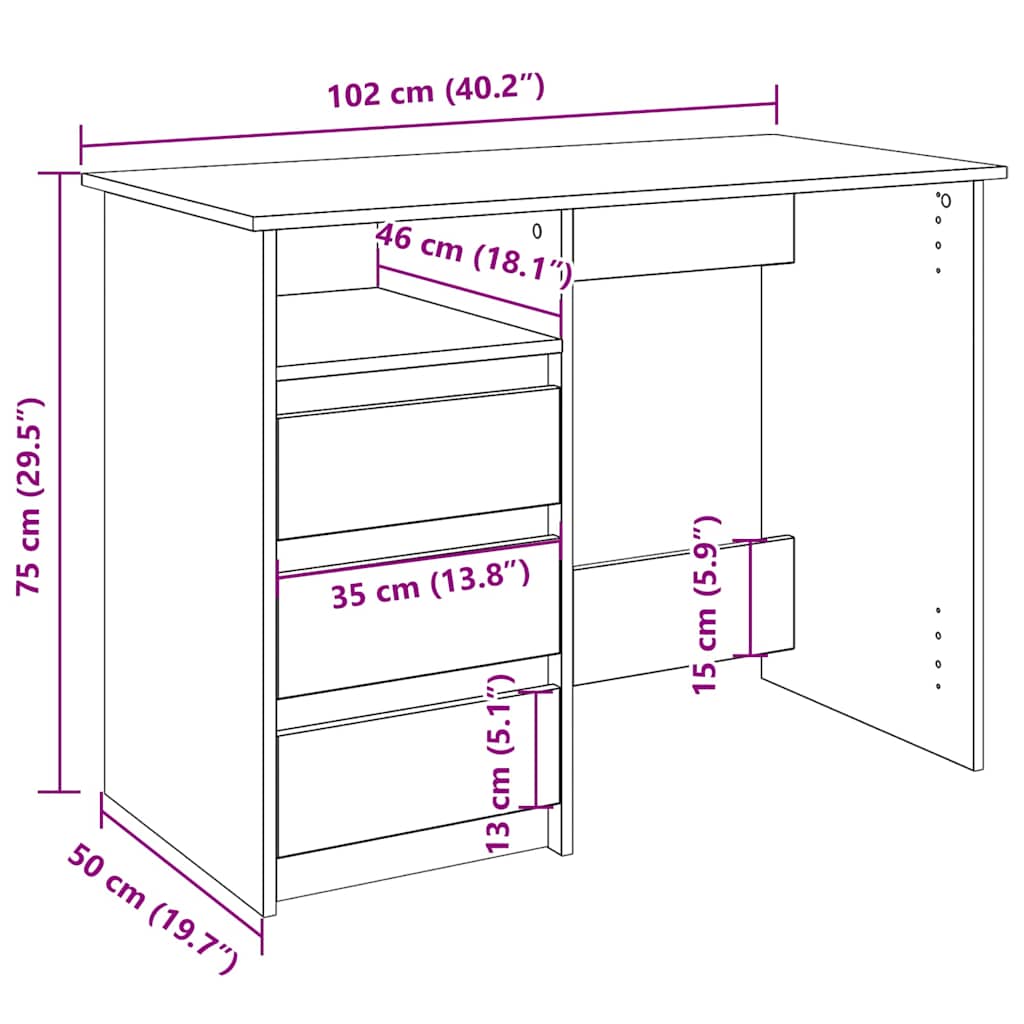vidaXL Biurko Stare drewno 102x50x75 cm Drewno klejone