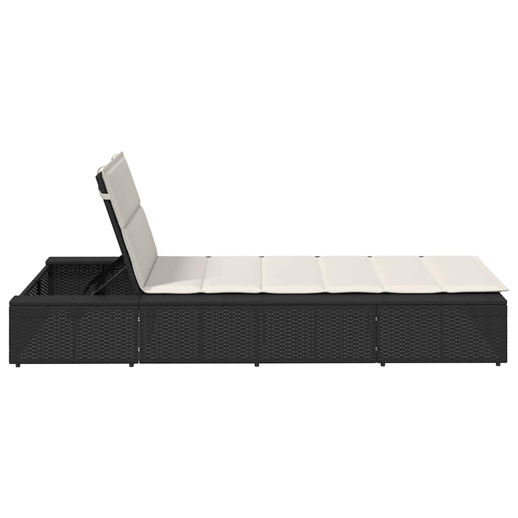 vidaXL Leżak z pływającą poduszką Czarny polirattan