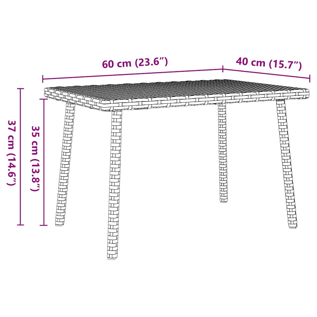vidaXL Stolik kawowy ogrodowy prostokątny czarny 60x40x37cm polirattan