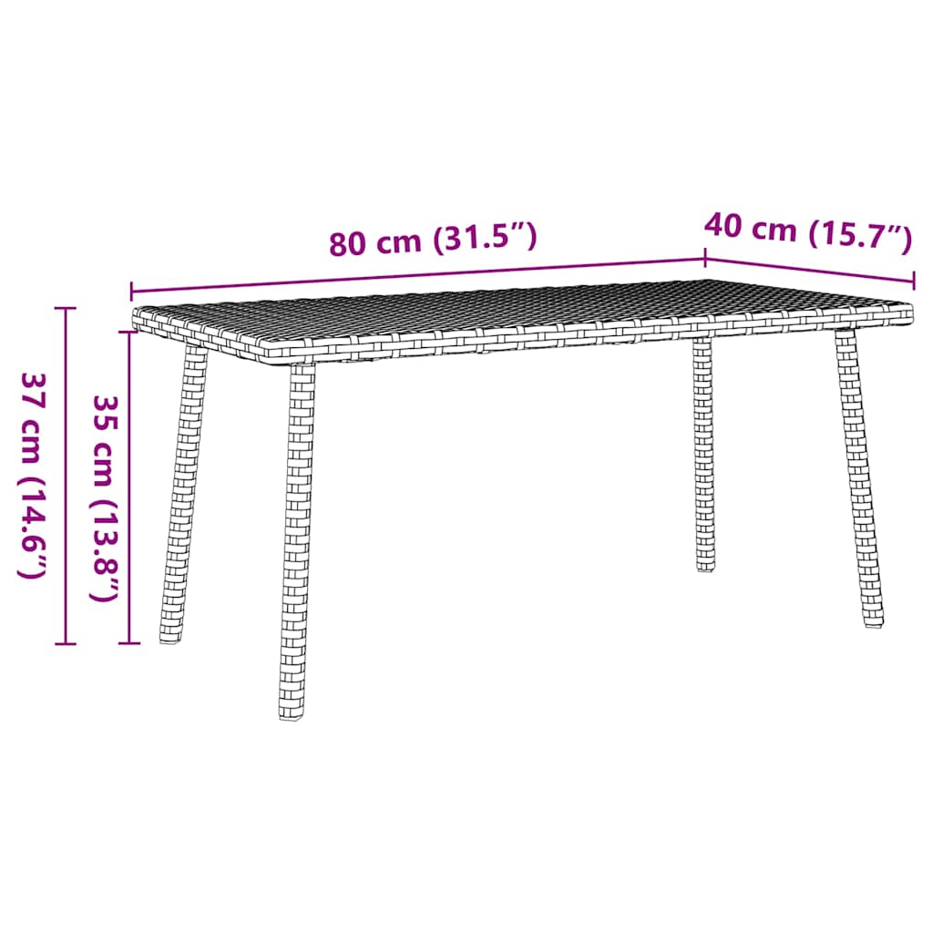 vidaXL Stolik kawowy ogrodowy prostokątny czarny 80x40x37cm polirattan