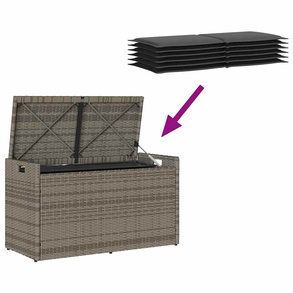 vidaXL Ławka ogrodowa ze schowkiem i poduszką Szara 100 cm Polirattan