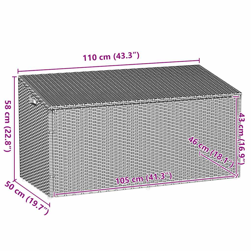 vidaXL Skrzynia ogrodowa, czarna, 110x50x58 cm, polirattan