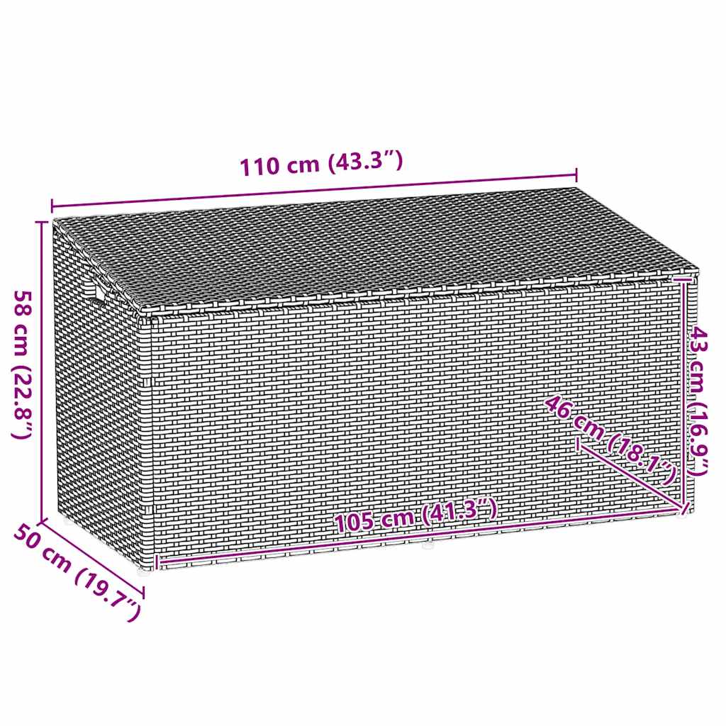 vidaXL Skrzynia ogrodowa, szara, 110x50x58 cm, polirattan
