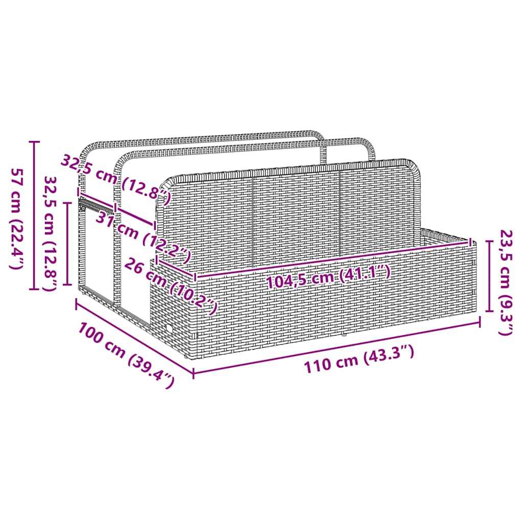 vidaXL Poolside Float Storage Szary 110x100x57 cm Polirattan