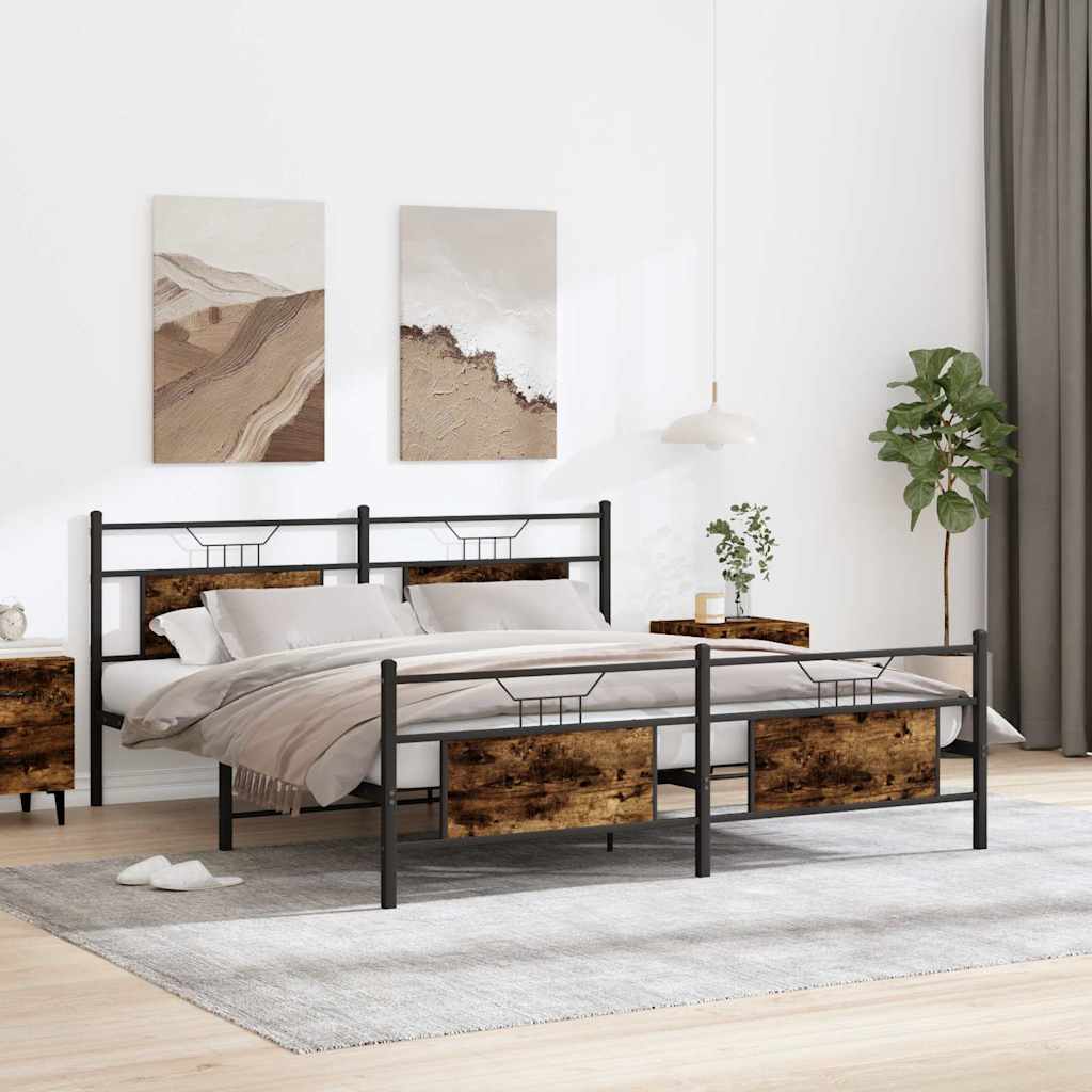 vidaXL Metalowa rama łóżka, bez materaca, przydymiony dąb, 160x200 cm