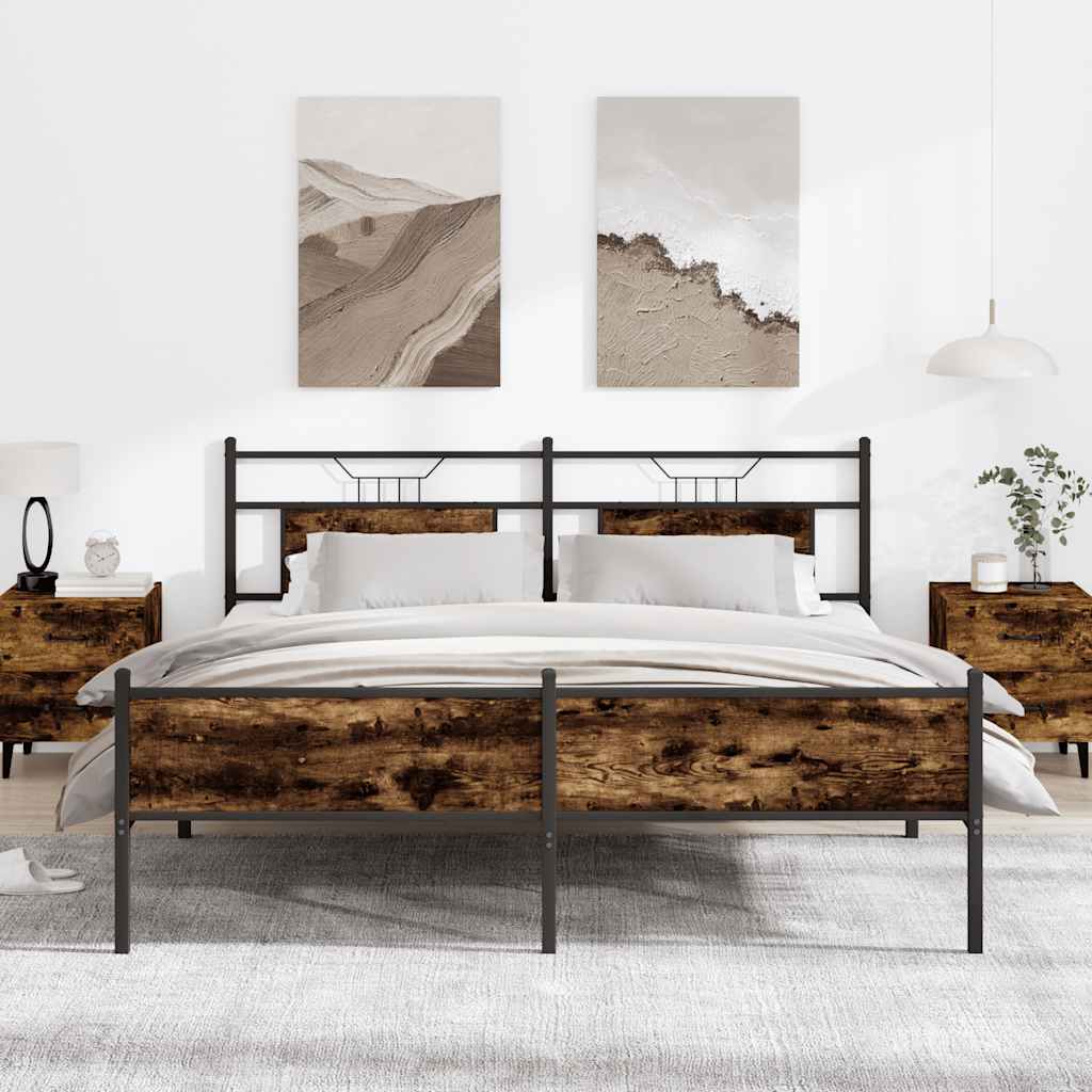 vidaXL Metalowa rama łóżka, bez materaca, przydymiony dąb, 160x200 cm