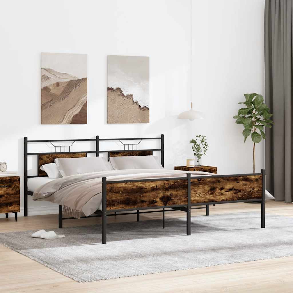 vidaXL Metalowa rama łóżka, bez materaca, przydymiony dąb, 180x200 cm