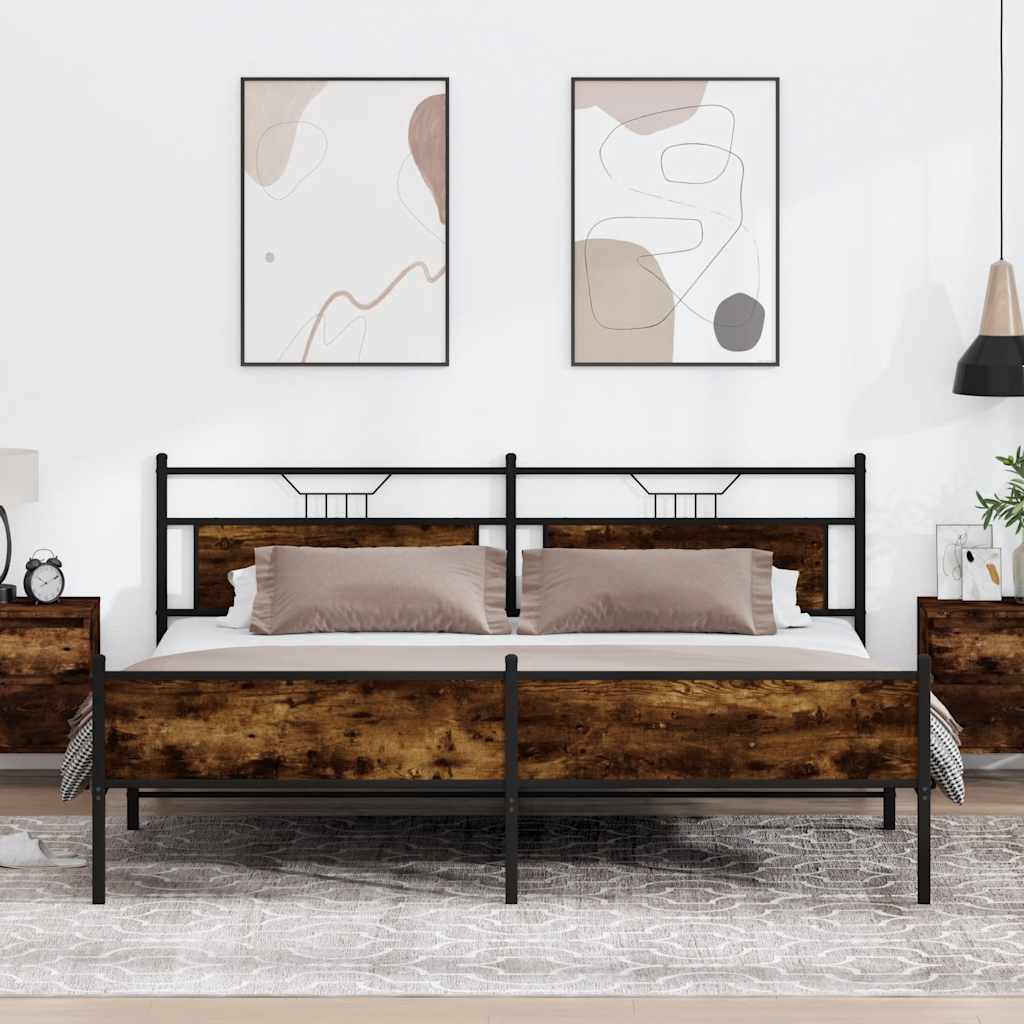 vidaXL Metalowa rama łóżka, bez materaca, przydymiony dąb, 200x200 cm