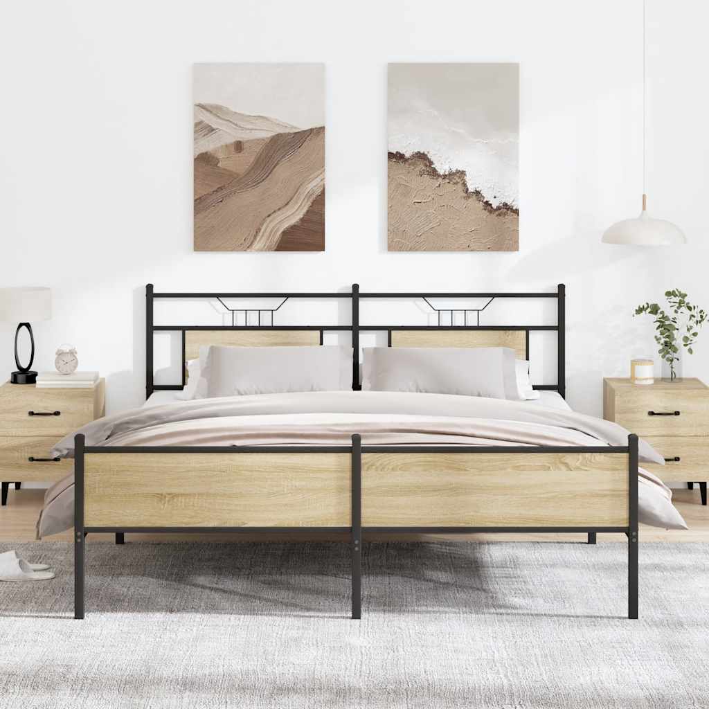vidaXL Metalowa rama łóżka, bez materaca, dąb sonoma, 160x200 cm