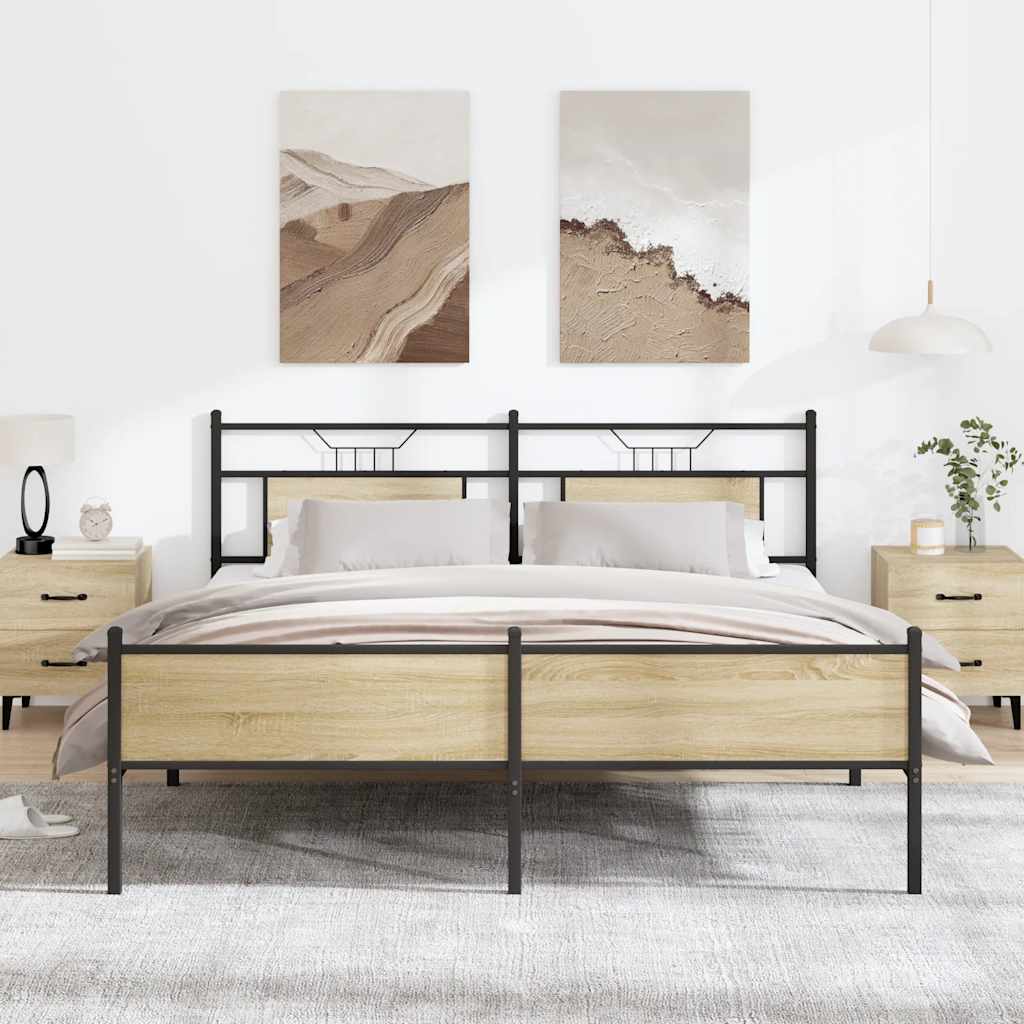 vidaXL Metalowa rama łóżka, bez materaca, dąb sonoma, 180x200 cm