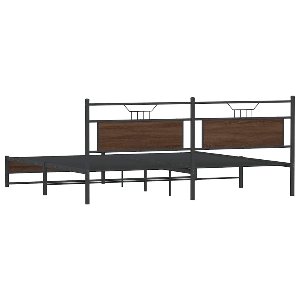 vidaXL Metalowa rama łóżka, bez materaca, brązowy dąb, 200x200 cm