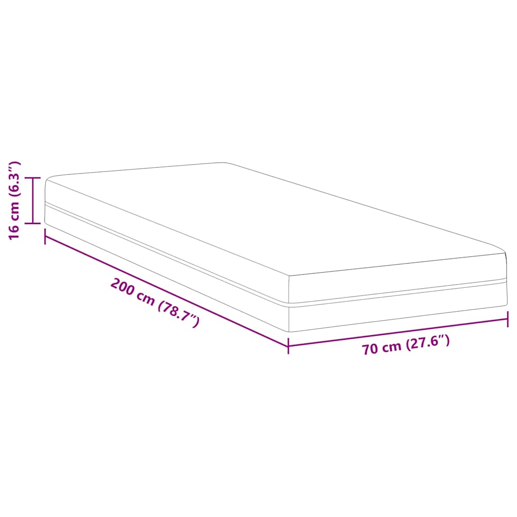 vidaXL Materac z pianki memory Średni 70 x 200 cm 16 cm Biały i szary