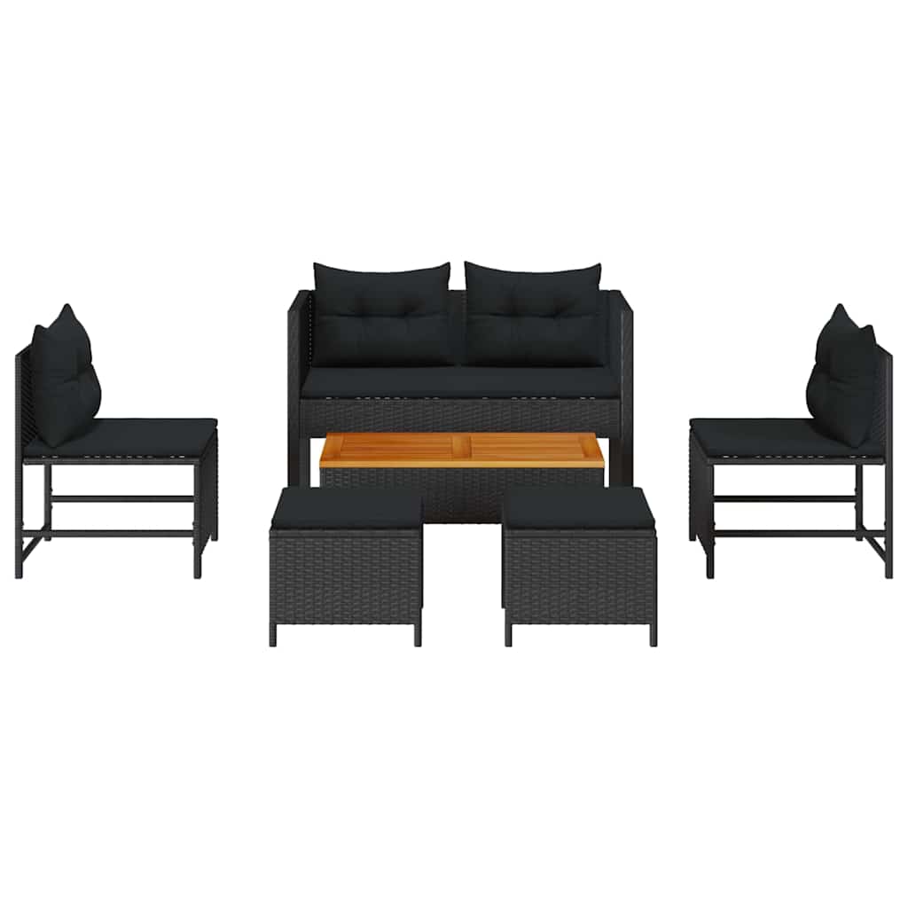 vidaXL Zestaw Sof na Ogród z poduszką 6 pcs Czarny polirattan