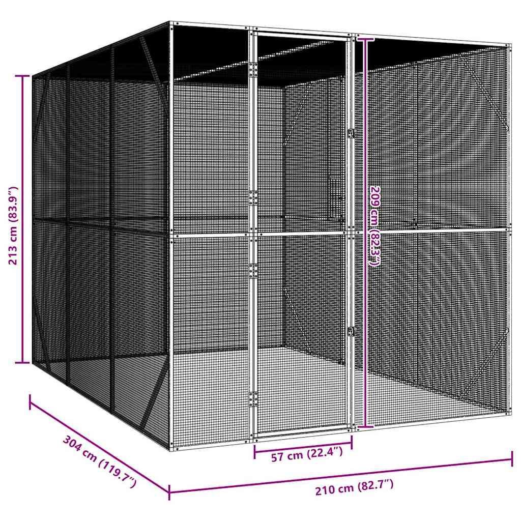 vidaXL Klatka dla ptaków z przechowywaniem Antracyt 210 x 304 x 213 cm