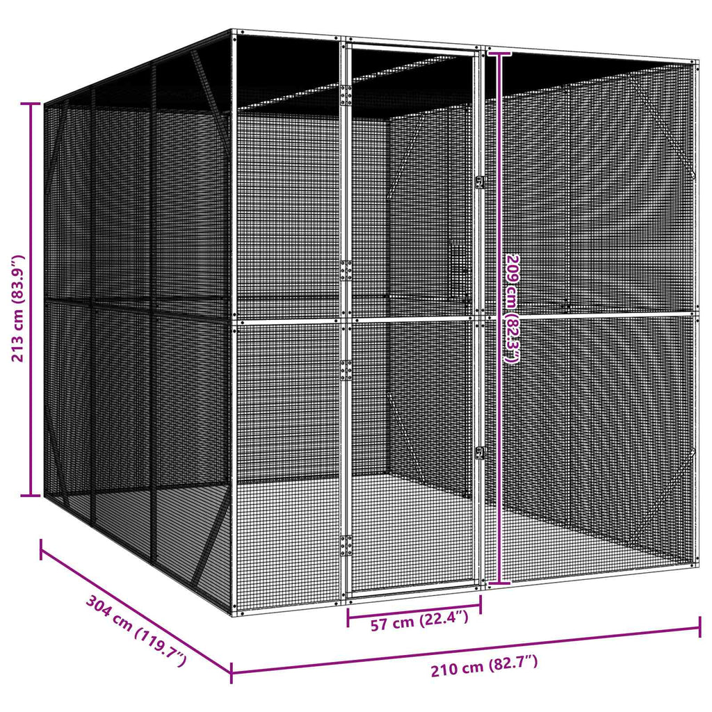 vidaXL Klatka dla ptaków z przechowywaniem Antracyt 210 x 304 x 213 cm