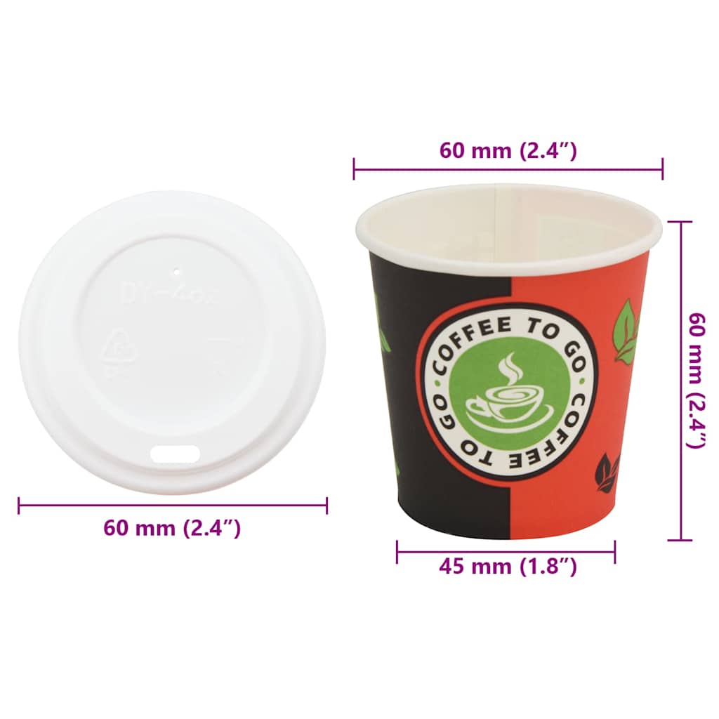 vidaXL Papierowe kubki z pokrywkami, 1000 szt., 4oz, 120ml
