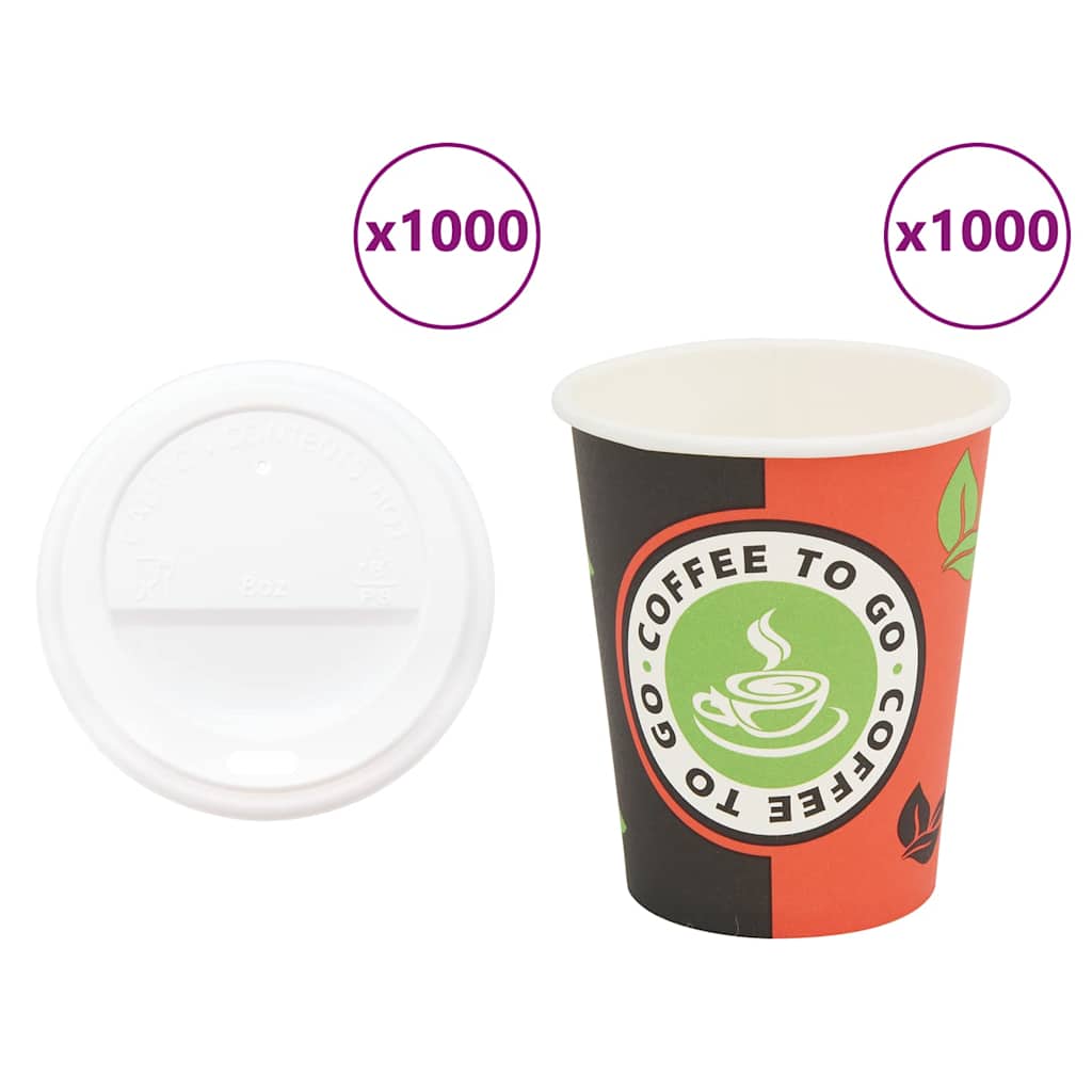 vidaXL Papierowe kubki z pokrywkami, 1000 szt., 8oz, 240ml