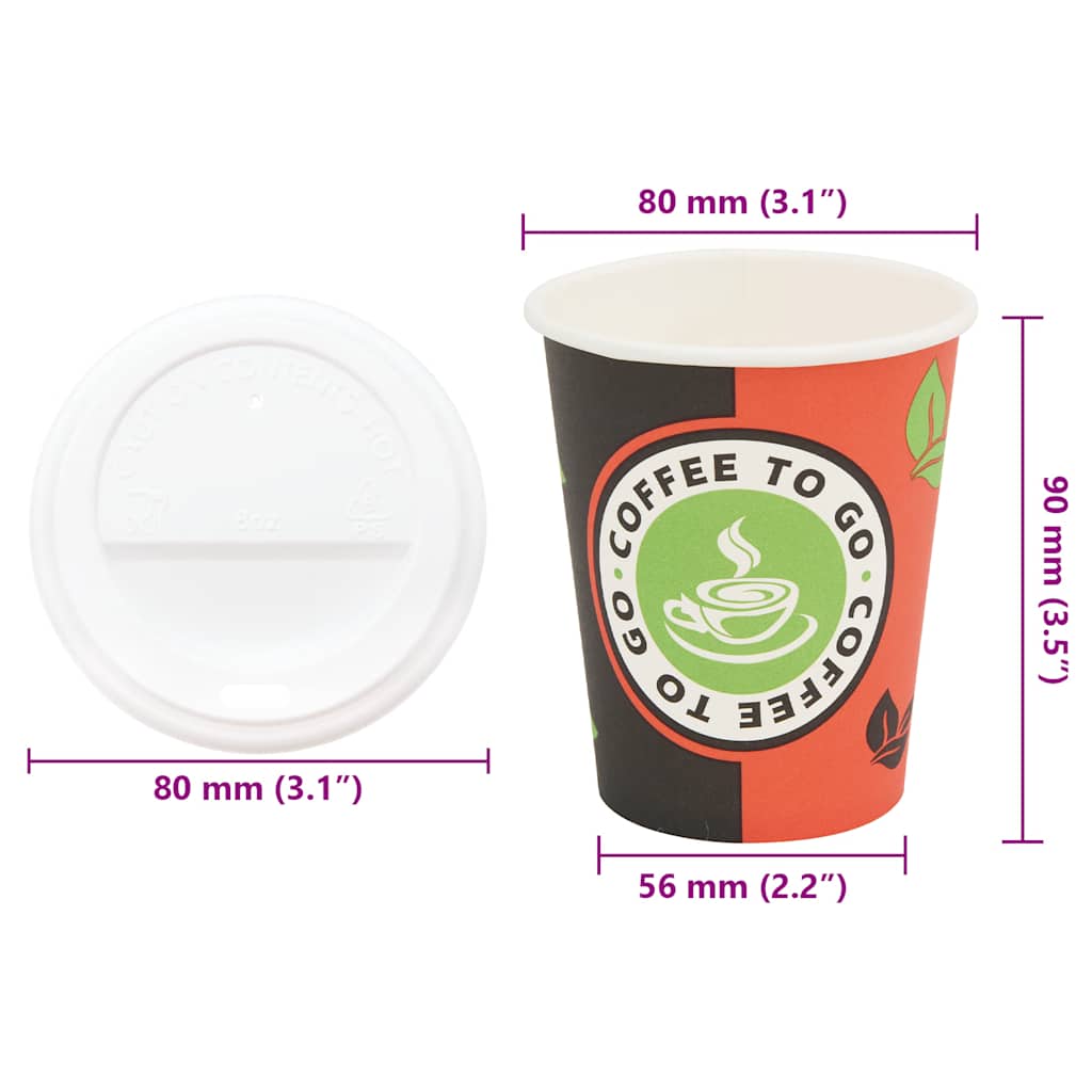 vidaXL Papierowe kubki z pokrywkami, 1000 szt., 8oz, 240ml