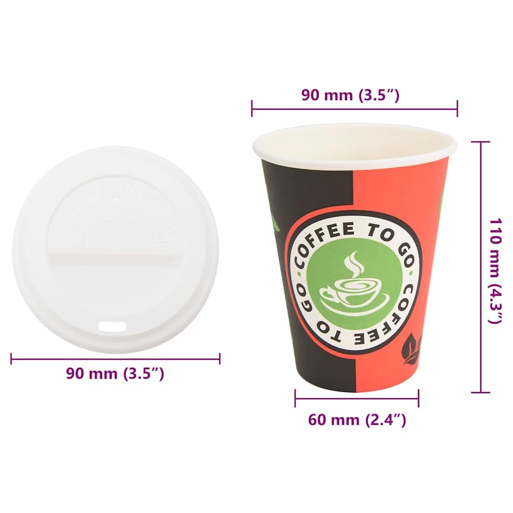 vidaXL Papierowe kubki z pokrywkami, 1000 szt., 4oz, 100ml