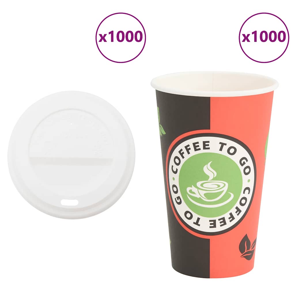 vidaXL Papierowe kubki z pokrywkami, 1000 szt., 16oz, 400ml