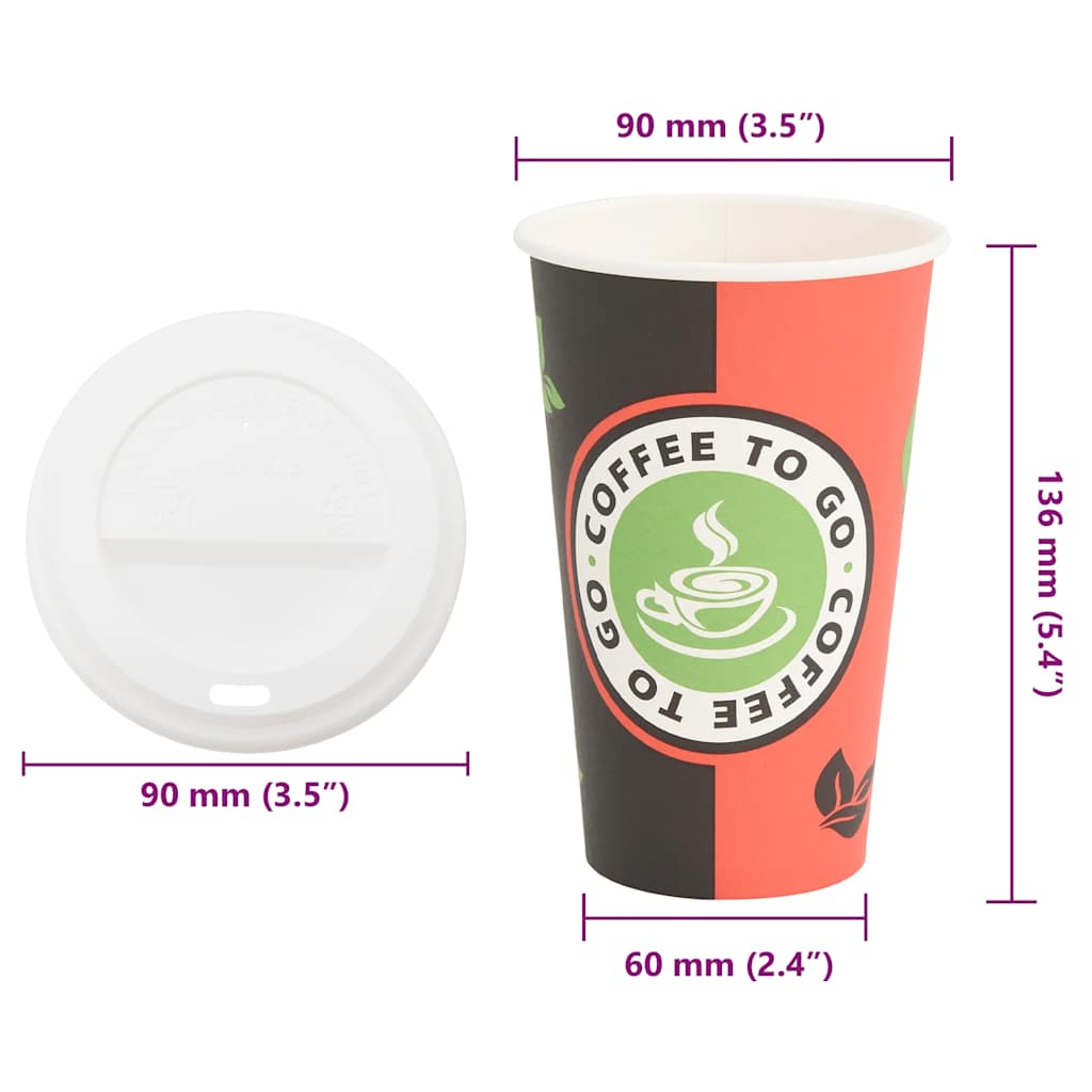 vidaXL Papierowe kubki z pokrywkami, 1000 szt., 16oz, 400ml