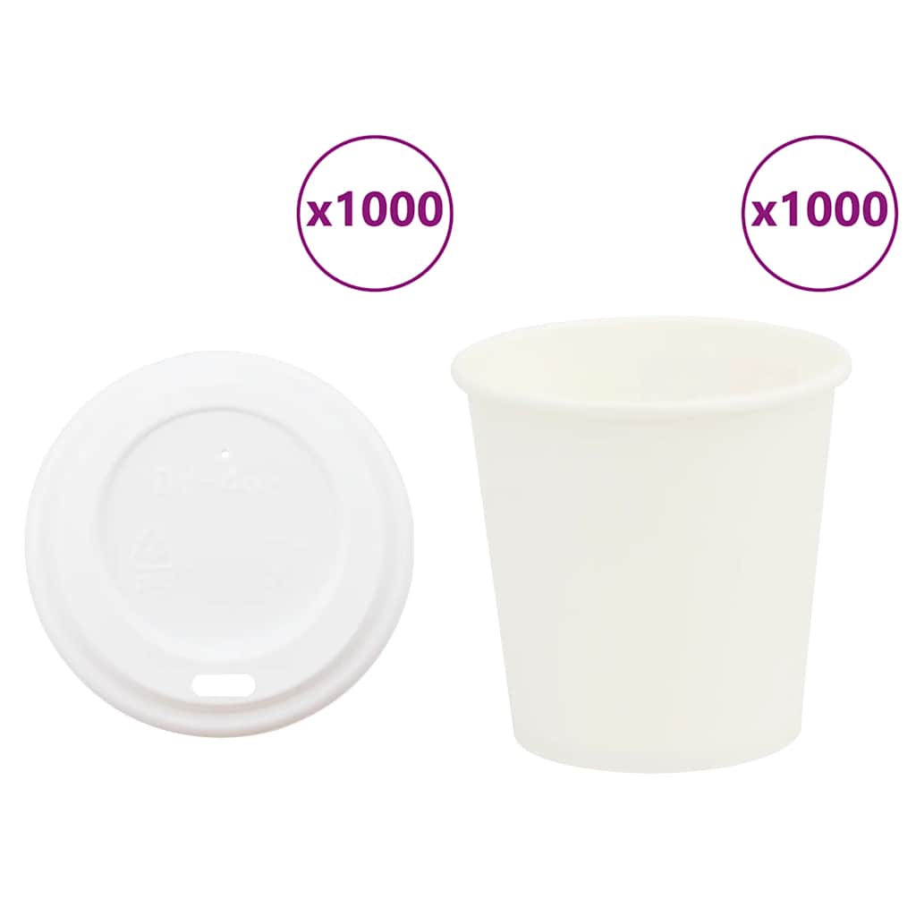 vidaXL Papierowe kubki z pokrywkami, 1000 szt., 4oz, 100ml