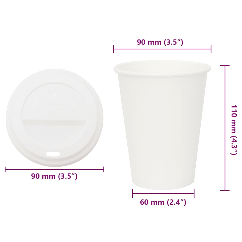 vidaXL Papierowe kubki z pokrywkami, 1000 szt., 12oz, 300ml